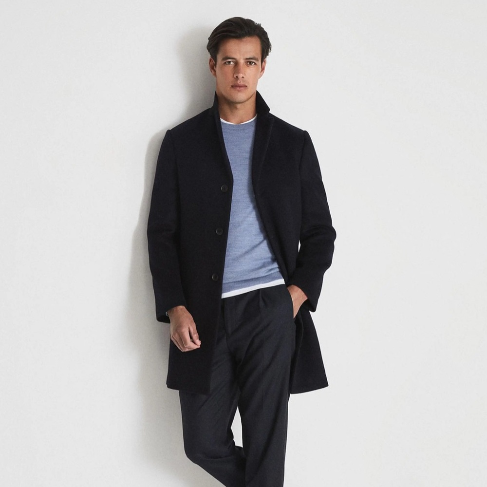 NWT Reiss Gable Wool Blend Epsom Overcoat (navy)